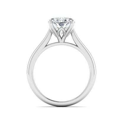 Oval cut lab grown diamond solitaire engagement ring with classic prong setting and white gold tone shown for design reference.