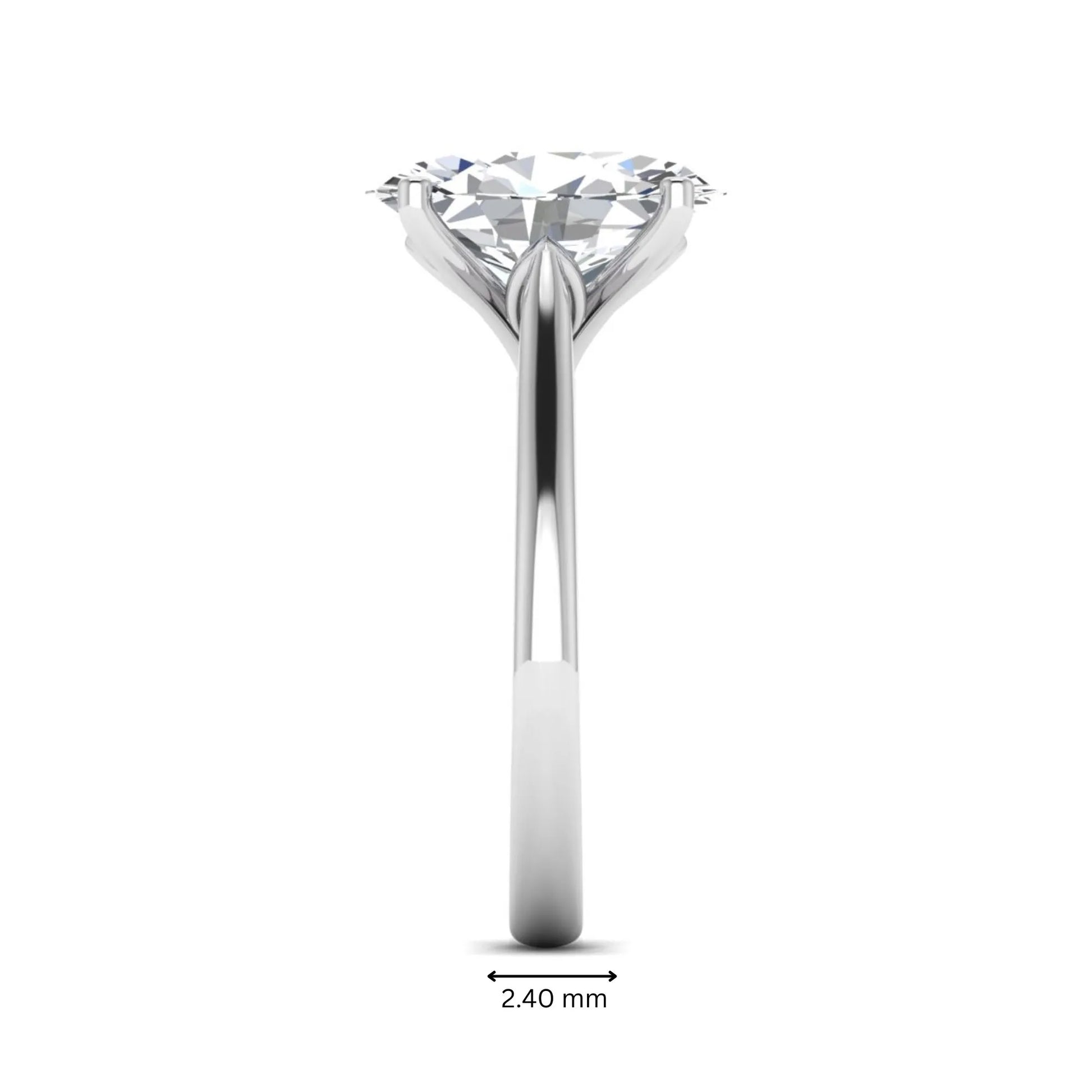 Oval cut lab grown diamond solitaire engagement ring with classic prong setting and white gold tone shown for design reference.