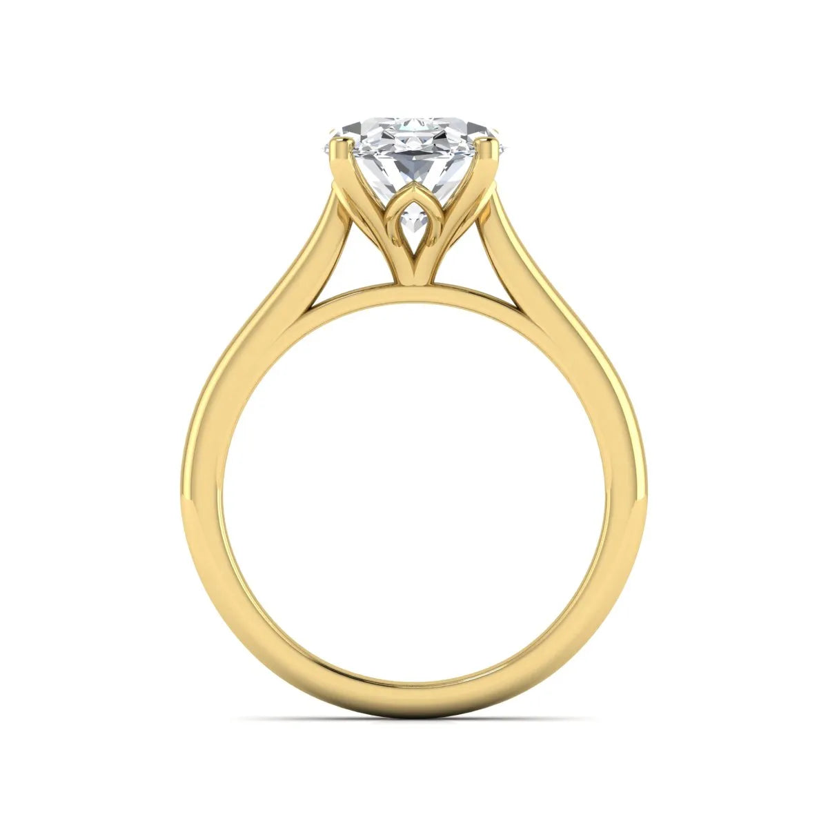 Oval cut lab grown diamond solitaire engagement ring with classic prong setting and yellow gold tone shown for design reference.