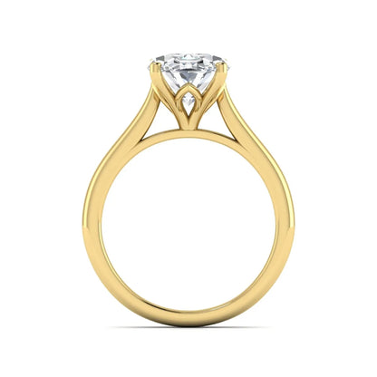 Oval cut lab grown diamond solitaire engagement ring with classic prong setting and yellow gold tone shown for design reference.