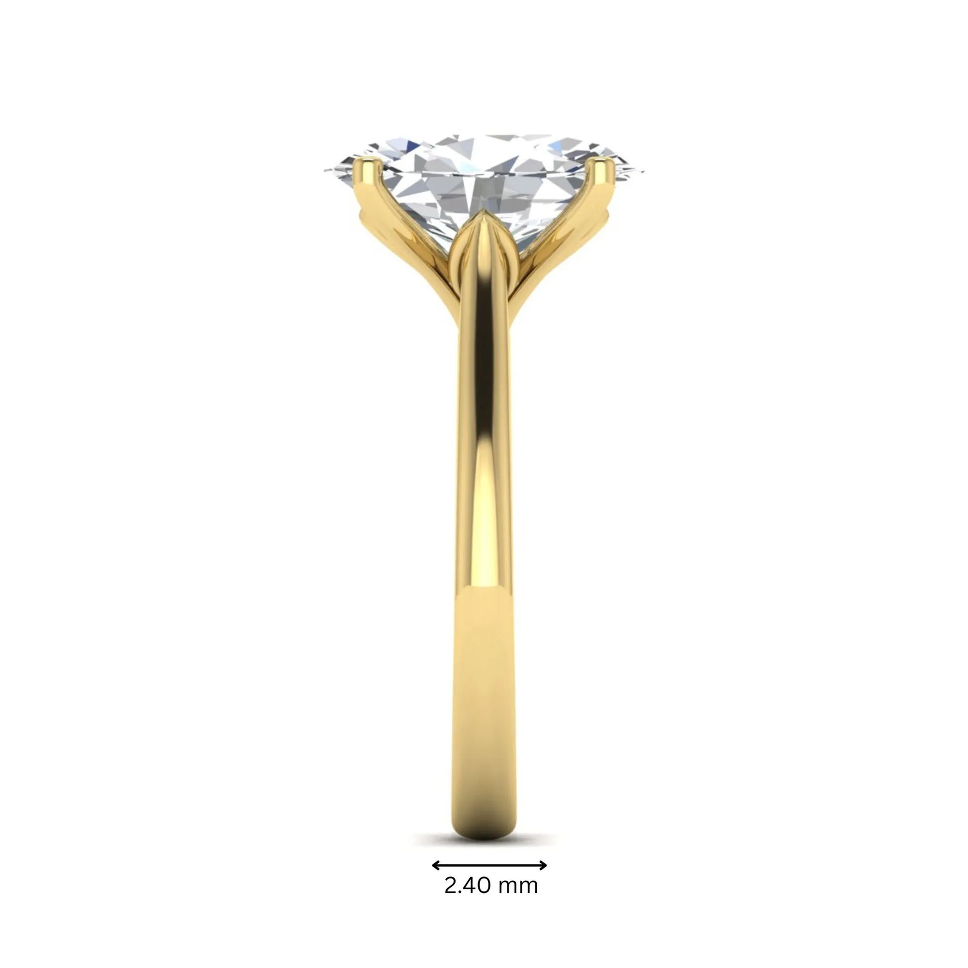 Oval cut lab grown diamond solitaire engagement ring with classic prong setting and yellow gold tone shown for design reference.