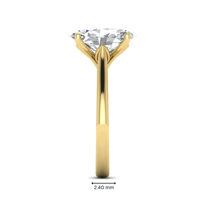 Oval cut lab grown diamond solitaire engagement ring with classic prong setting and yellow gold tone shown for design reference.