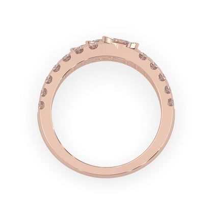 Oval and round three row lab grown diamond pave cocktail ring with pavé detailing in rose gold