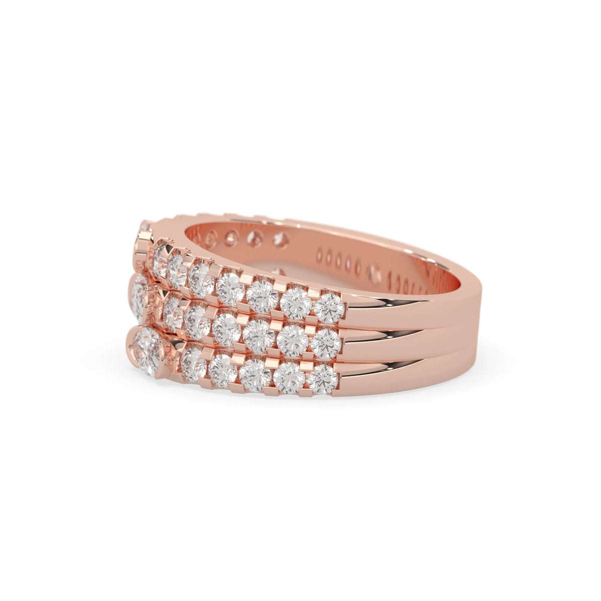 Oval and round three row lab grown diamond pave cocktail ring with pavé detailing in rose gold