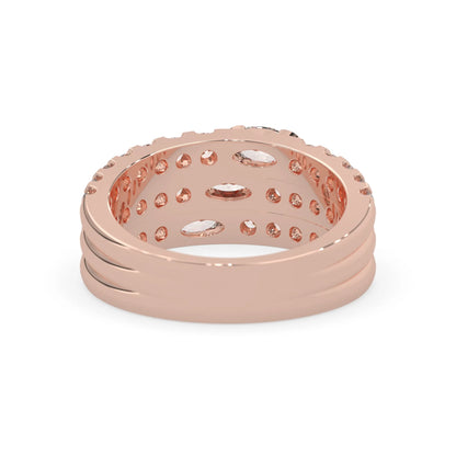 Oval and round three row lab grown diamond pave cocktail ring with pavé detailing in rose gold