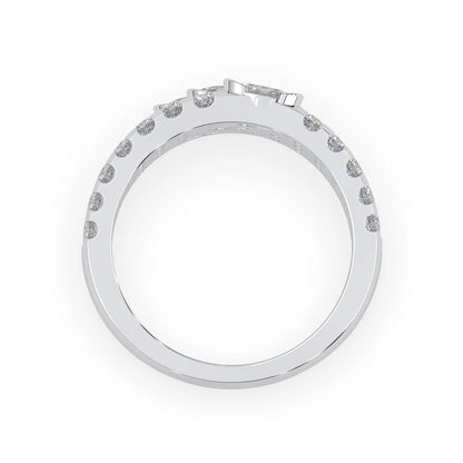 Oval and round three row lab grown diamond pave cocktail ring with pavé detailing in white gold