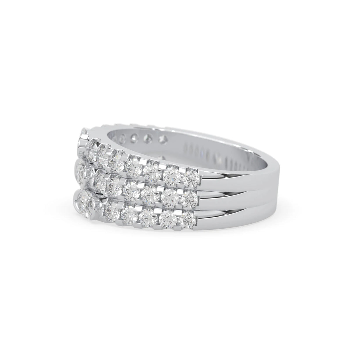 Oval and round three row lab grown diamond pave cocktail ring with pavé detailing in white gold