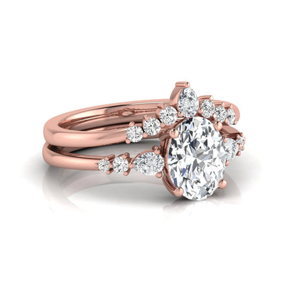 Oval cut lab grown diamond bridal ring set with pear and round side diamonds in rose gold tone