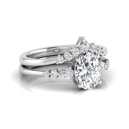 Oval cut lab grown diamond bridal ring set with pear and round side diamonds in white gold tone