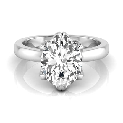 Oval six prong lab grown diamond solitaire engagement ring featuring a 2.54 carat oval center diamond with hidden round accent diamonds beneath the gallery.