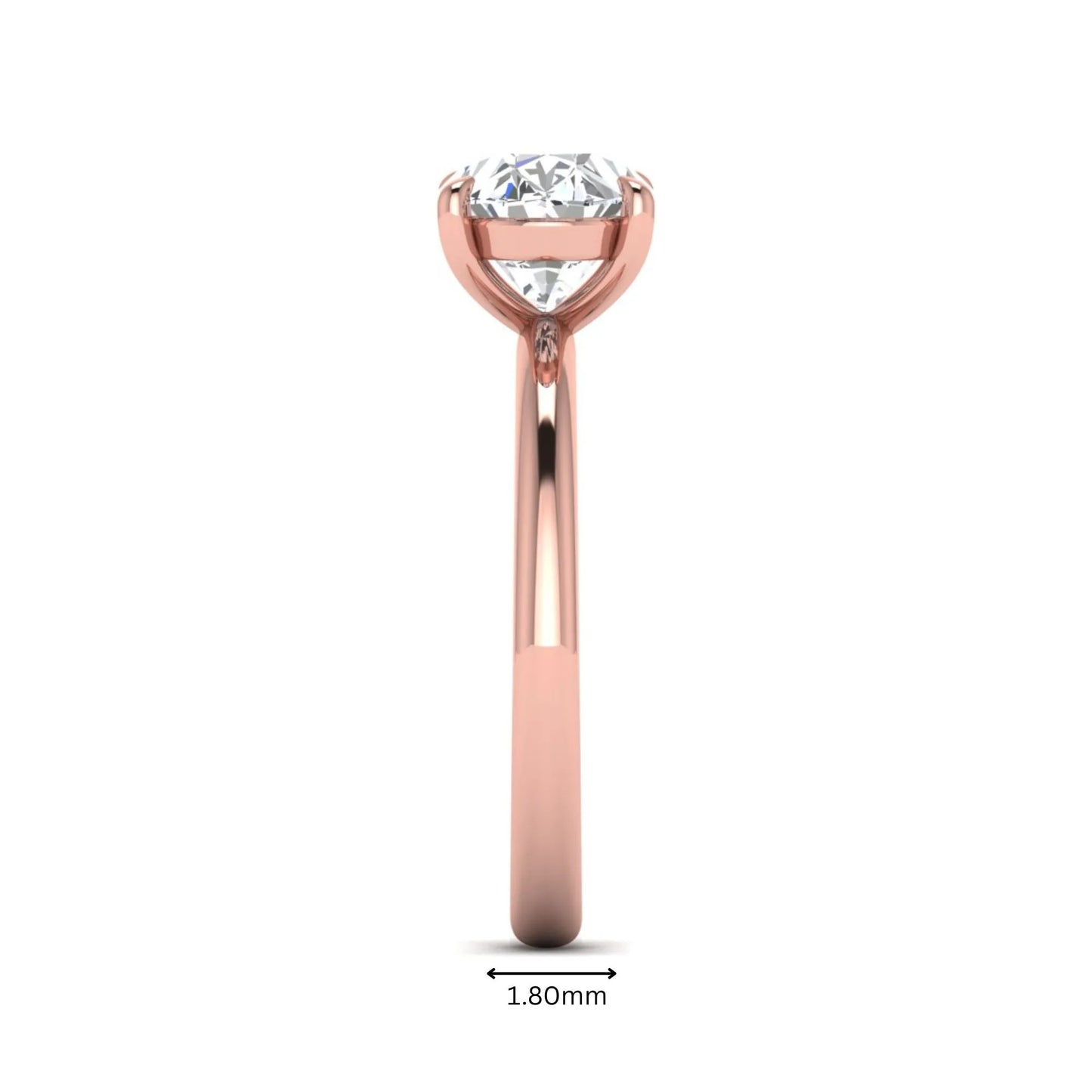 IGI Certified 1.45 carat oval cut lab grown diamond solitaire engagement ring with a polished rose gold band.