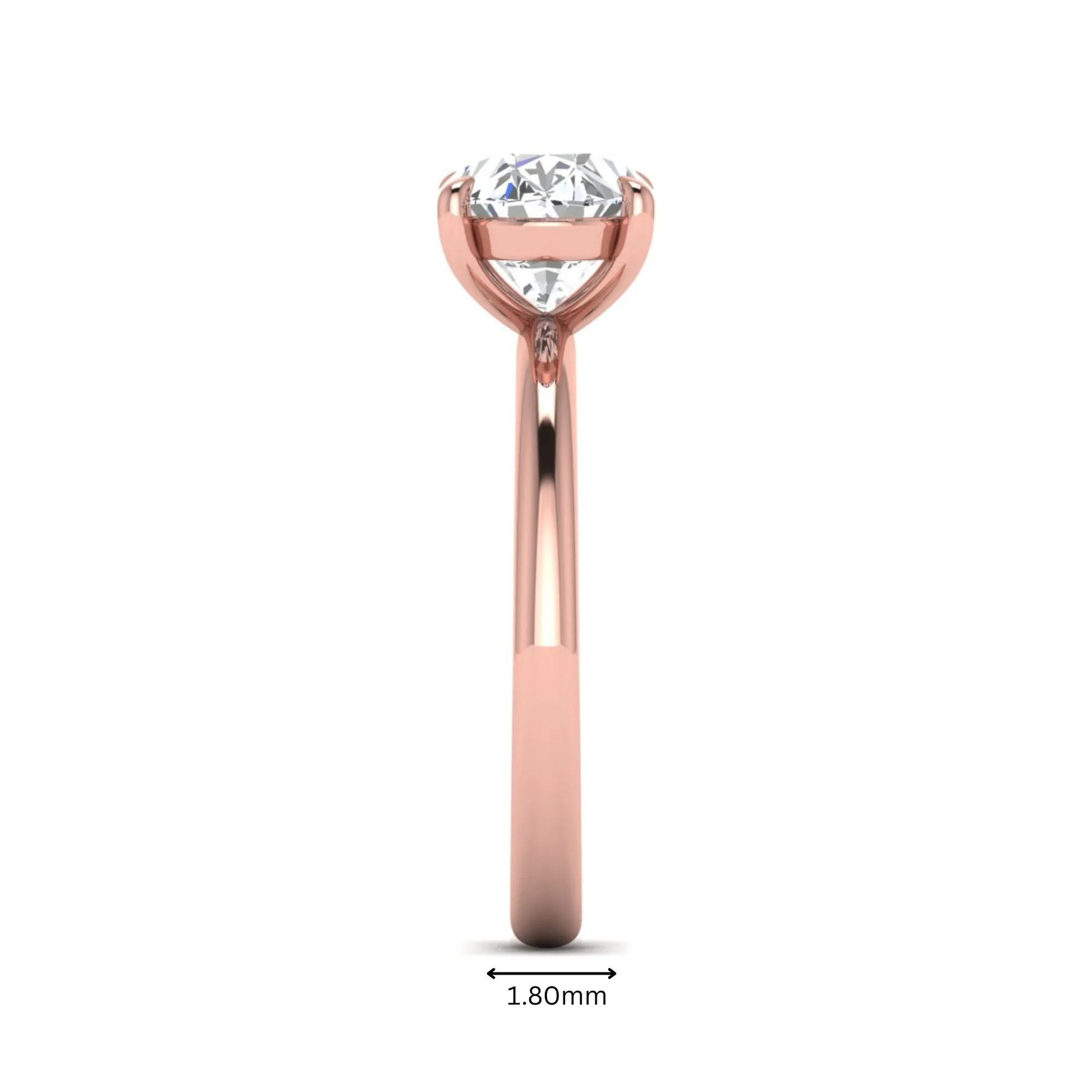 IGI Certified 1.45 carat oval cut lab grown diamond solitaire engagement ring with a polished rose gold band.