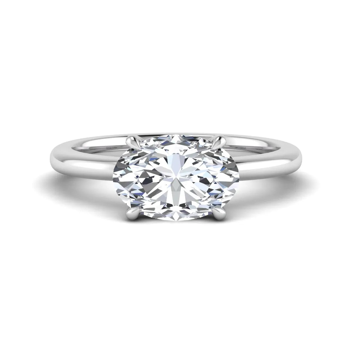 IGI Certified 1.45 carat oval cut lab grown diamond solitaire engagement ring with a polished white gold band.