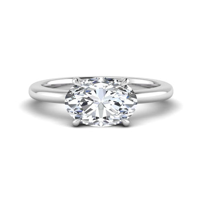 IGI Certified 1.45 carat oval cut lab grown diamond solitaire engagement ring with a polished white gold band.