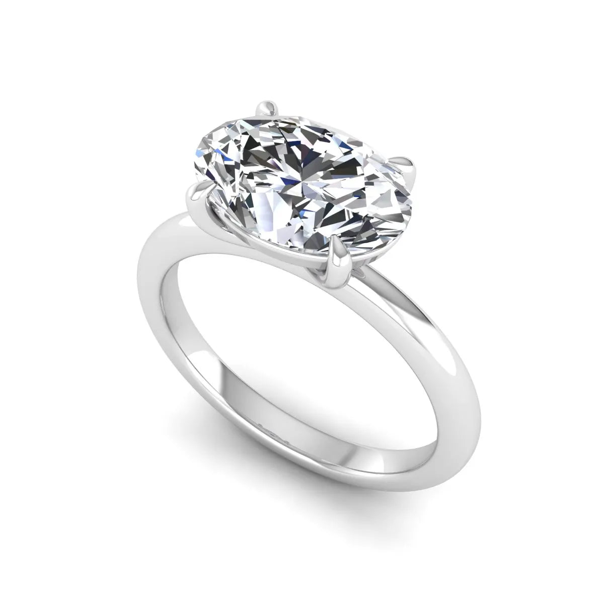 IGI Certified 1.45 carat oval cut lab grown diamond solitaire engagement ring with a polished white gold band.