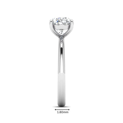 IGI Certified 1.45 carat oval cut lab grown diamond solitaire engagement ring with a polished white gold band.