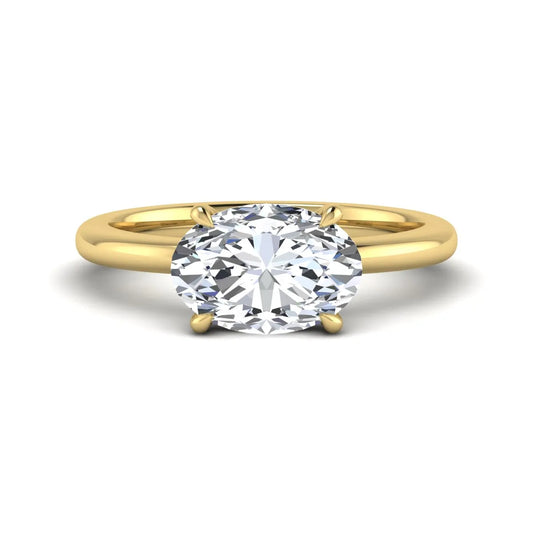 IGI Certified 1.45 carat oval cut lab grown diamond solitaire engagement ring with a polished yellow gold band.