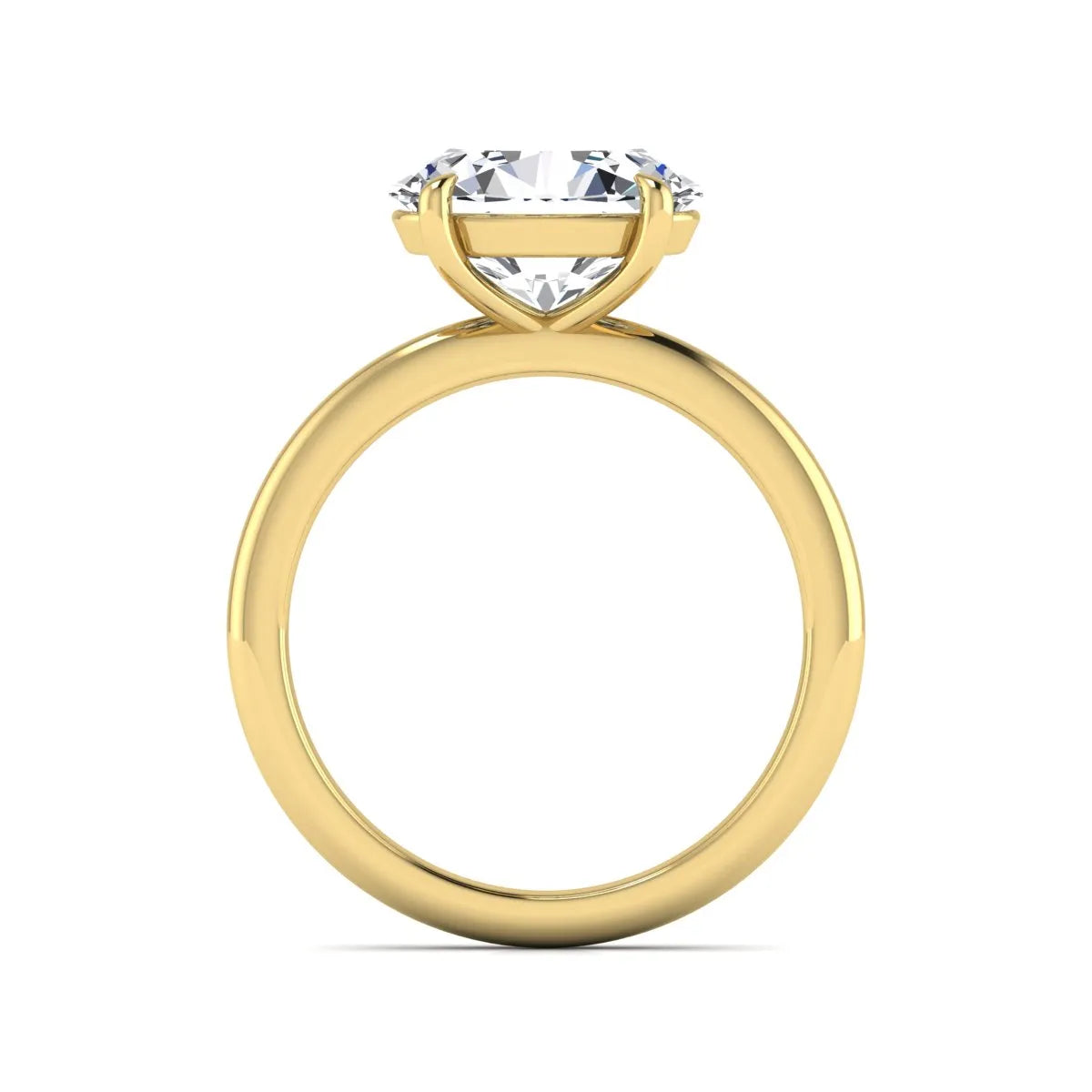 IGI Certified 1.45 carat oval cut lab grown diamond solitaire engagement ring with a polished yellow gold band.