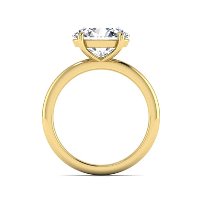 IGI Certified 1.45 carat oval cut lab grown diamond solitaire engagement ring with a polished yellow gold band.