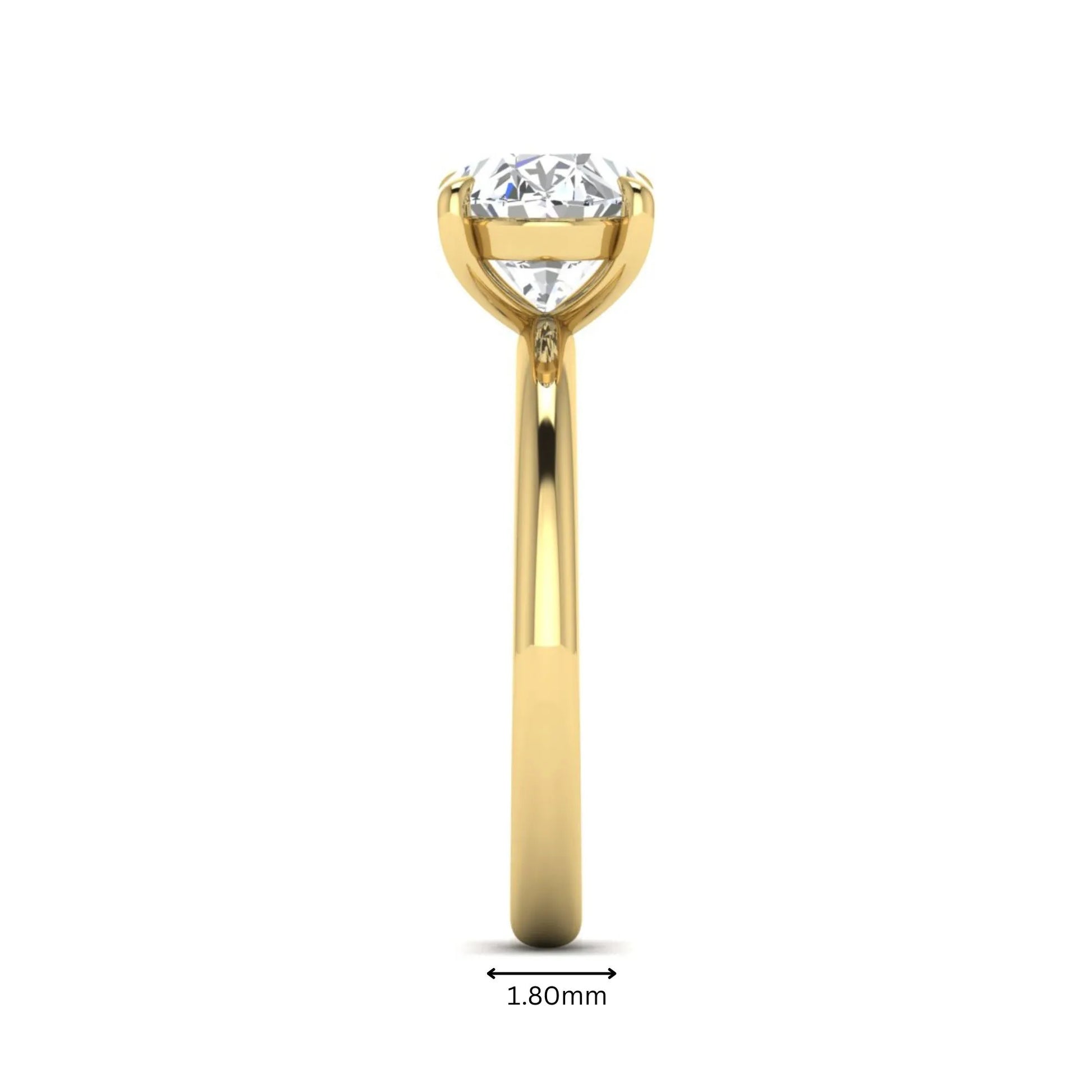 IGI Certified 1.45 carat oval cut lab grown diamond solitaire engagement ring with a polished yellow gold band.