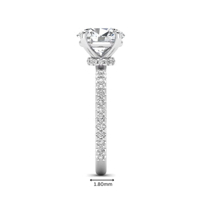IGI Certified 1.90 carat oval cut lab grown diamond solitaire engagement ring with round pavé diamonds in white gold.