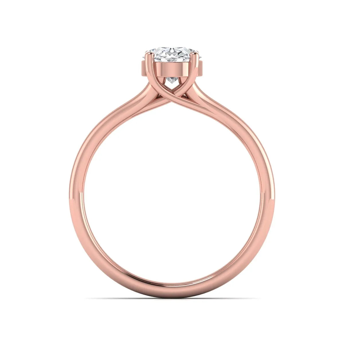 IGI certified 1.22 carat oval cut lab grown diamond solitaire engagement ring with elegant split shank in rose gold.