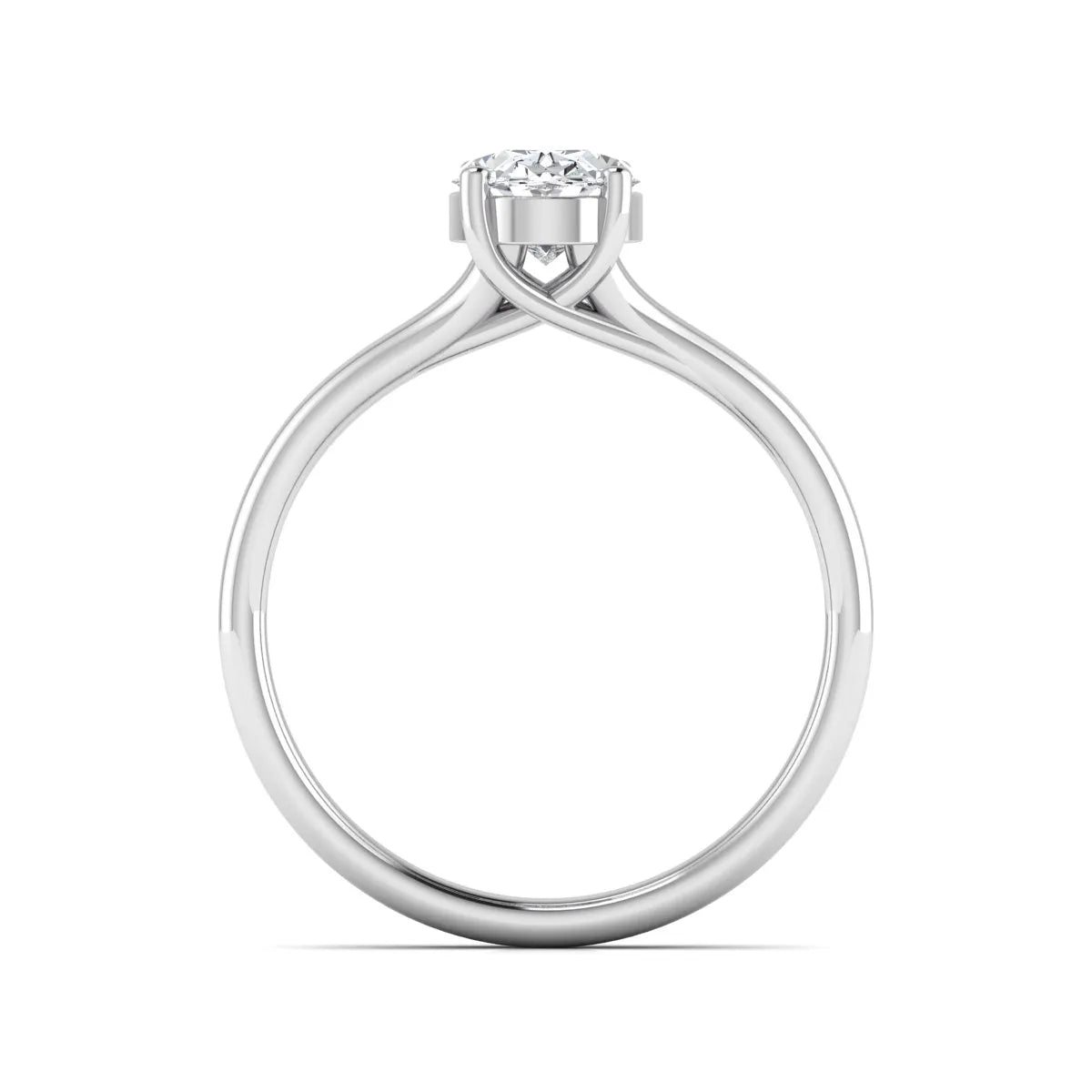 IGI certified 1.22 carat oval cut lab grown diamond solitaire engagement ring with elegant split shank in white gold.