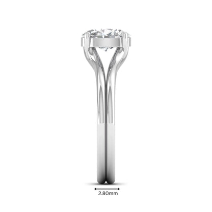 IGI certified 1.22 carat oval cut lab grown diamond solitaire engagement ring with elegant split shank in white gold.