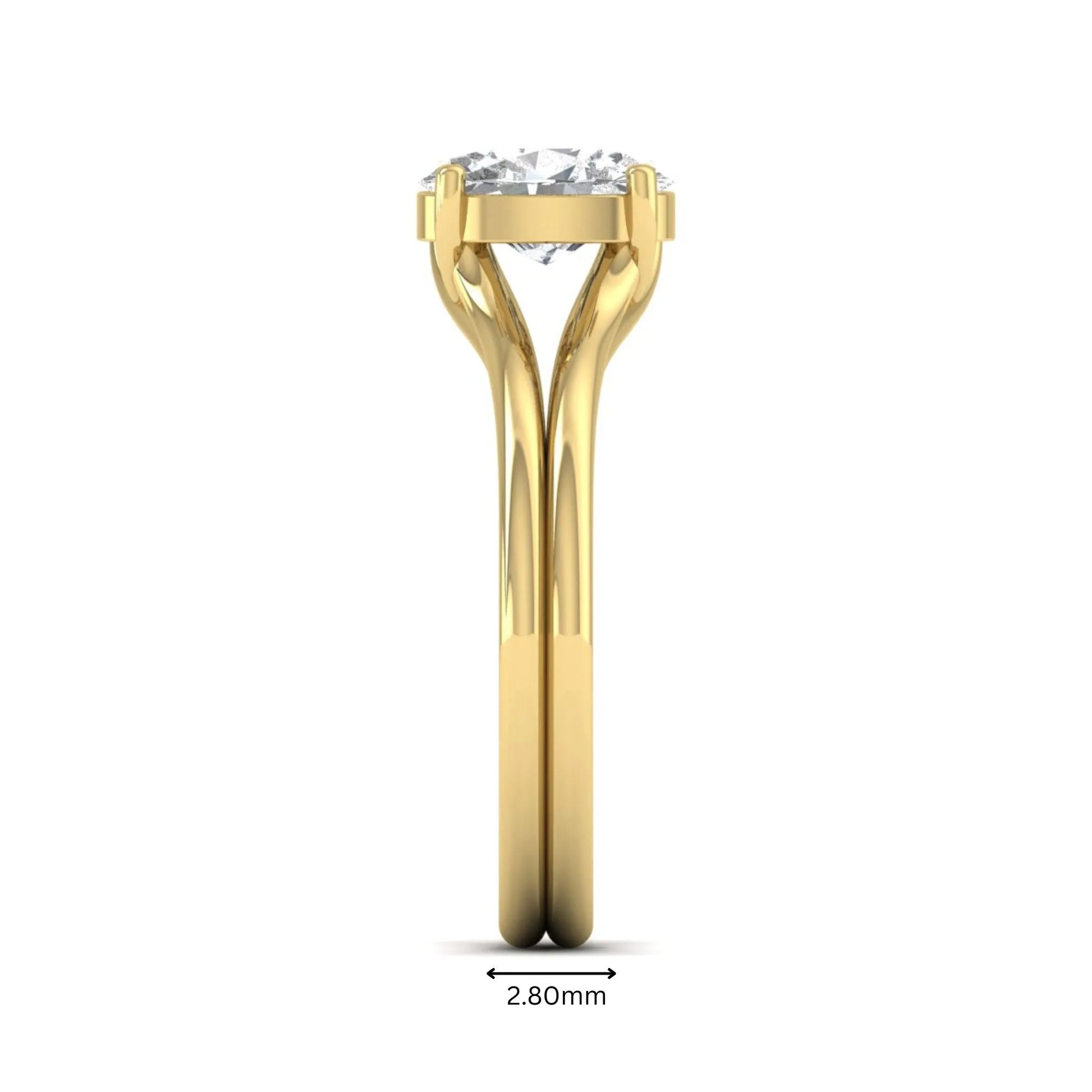 IGI certified 1.22 carat oval cut lab grown diamond solitaire engagement ring with elegant split shank in yellow gold.