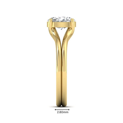 IGI certified 1.22 carat oval cut lab grown diamond solitaire engagement ring with elegant split shank in yellow gold.