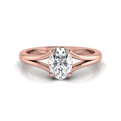 Oval cut lab grown diamond solitaire split shank engagement ring in rose gold tone
