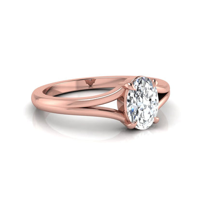Oval cut lab grown diamond solitaire split shank engagement ring in rose gold tone