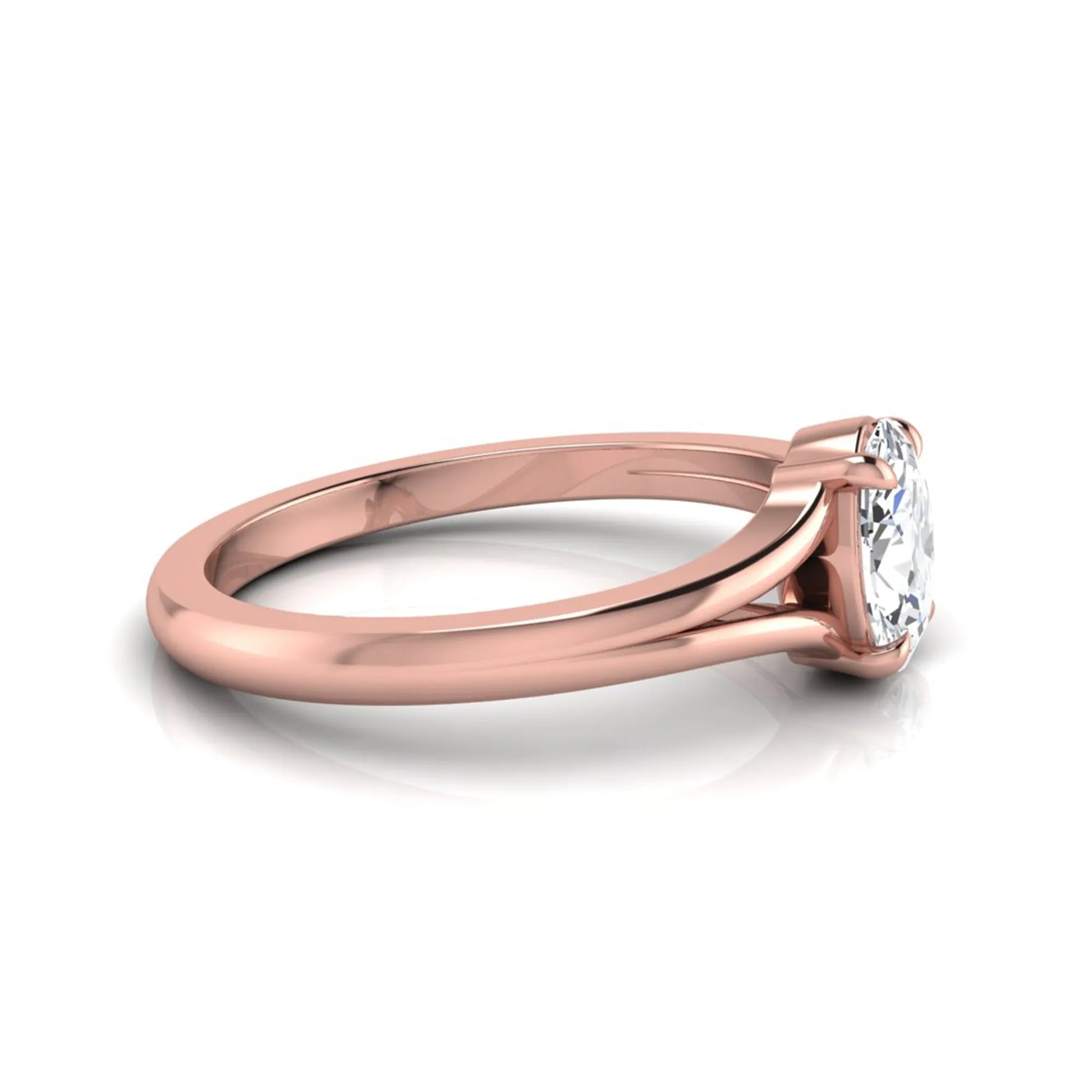 Oval cut lab grown diamond solitaire split shank engagement ring in rose gold tone