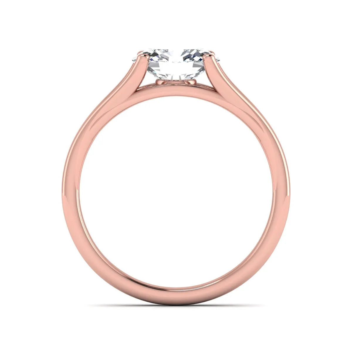 Oval Split Shank Lab Grown Diamond Engagement Ring featuring a 9.00 × 7.00 mm oval-cut center diamond in a four-prong setting with an elegant split shank band in rose gold