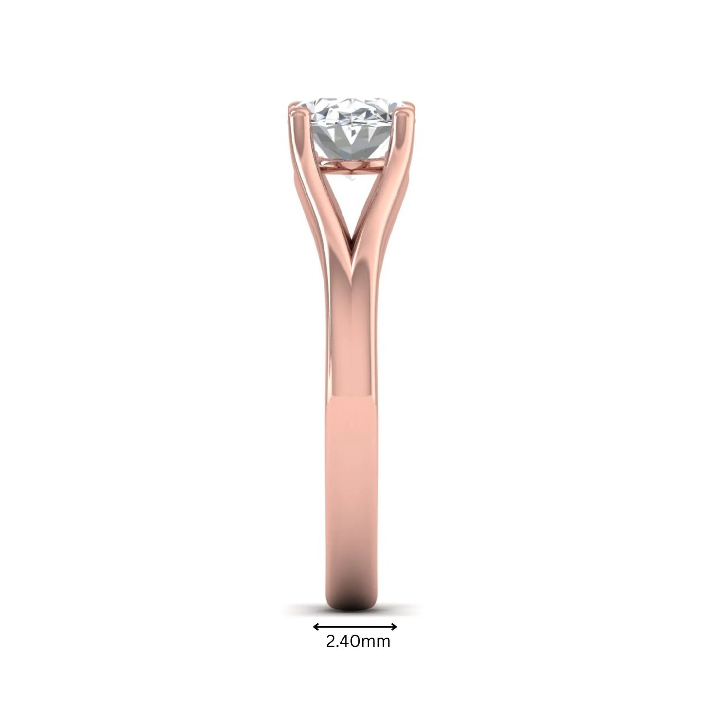 Oval Split Shank Lab Grown Diamond Engagement Ring featuring a 9.00 × 7.00 mm oval-cut center diamond in a four-prong setting with an elegant split shank band in rose gold