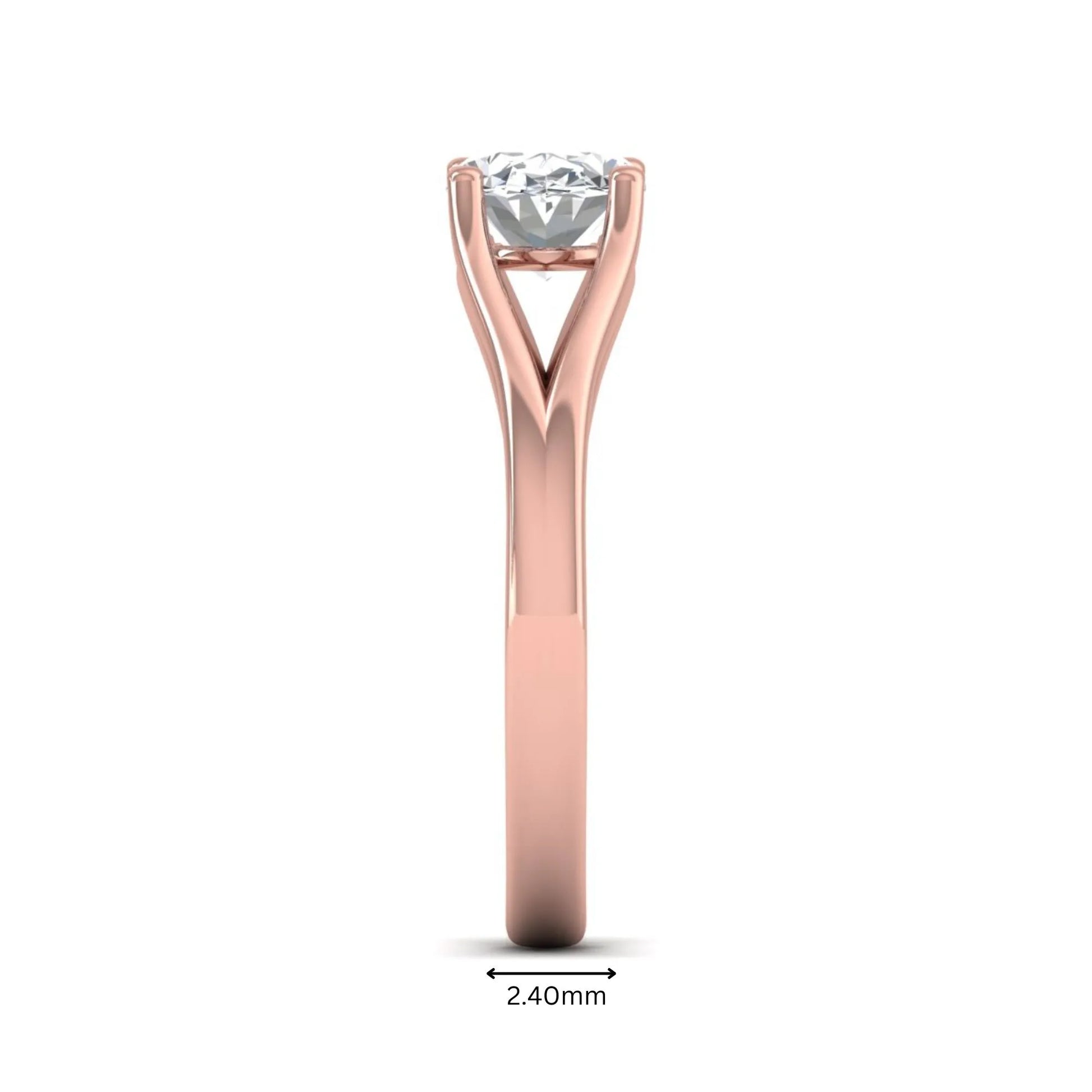 Oval Split Shank Lab Grown Diamond Engagement Ring featuring a 9.00 × 7.00 mm oval-cut center diamond in a four-prong setting with an elegant split shank band in rose gold