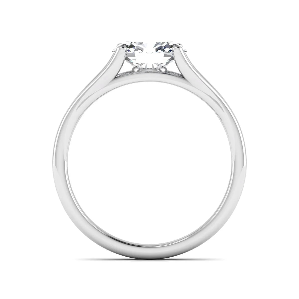 Oval Split Shank Lab Grown Diamond Engagement Ring featuring a 9.00 × 7.00 mm oval-cut center diamond in a four-prong setting with an elegant split shank band in white gold