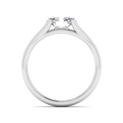 Oval Split Shank Lab Grown Diamond Engagement Ring featuring a 9.00 × 7.00 mm oval-cut center diamond in a four-prong setting with an elegant split shank band in white gold