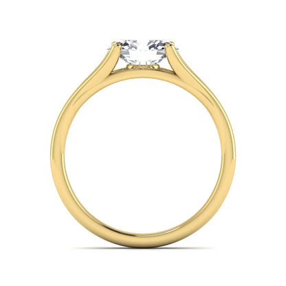 Oval Split Shank Lab Grown Diamond Engagement Ring featuring a 9.00 × 7.00 mm oval-cut center diamond in a four-prong setting with an elegant split shank band in yellow gold