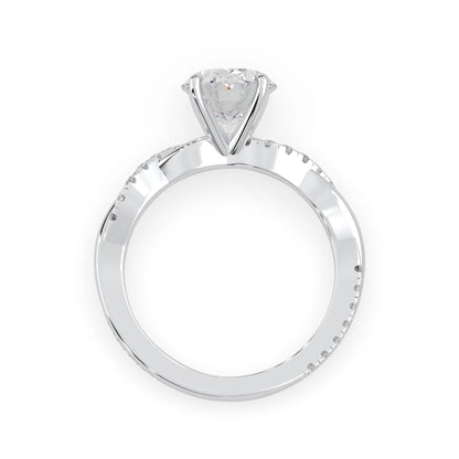 oval brilliant lab grown diamond engagement ring with prong setting and twisted pavé diamond band in white gold tone