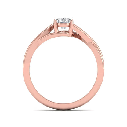 Oval twisted shank solitaire lab grown diamond engagement ring featuring a 1.50 carat IGI certified oval cut diamond in a rose gold setting.