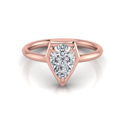 Pear cut lab grown diamond solitaire engagement ring featuring a 1.75 carat pear diamond in a modern partial bezel prong setting in rose gold