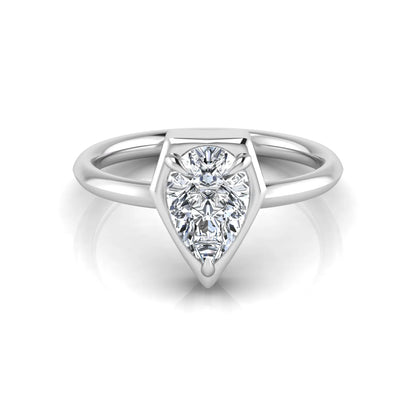 Pear cut lab grown diamond solitaire engagement ring featuring a 1.75 carat pear diamond in a modern partial bezel prong setting in white gold