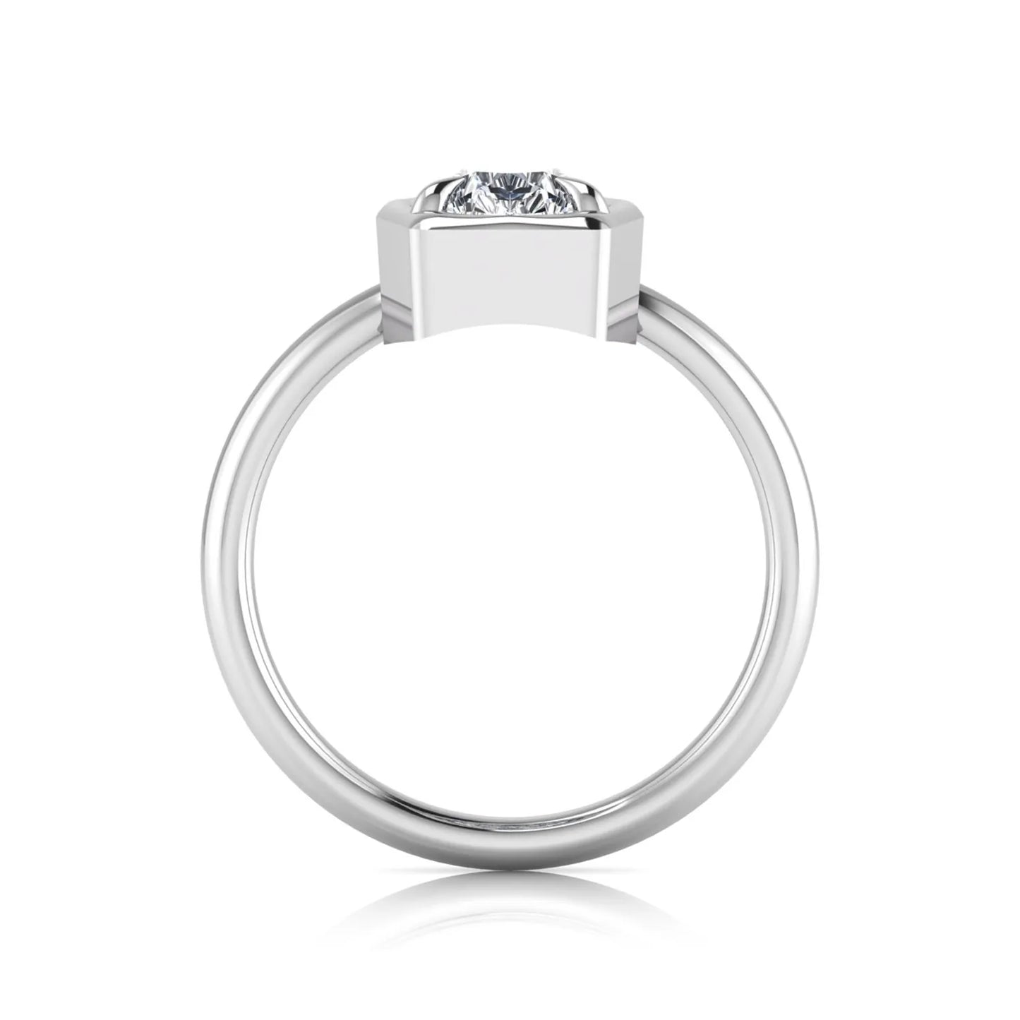 Pear cut lab grown diamond solitaire engagement ring featuring a 1.75 carat pear diamond in a modern partial bezel prong setting in white gold