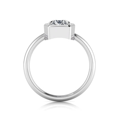 Pear cut lab grown diamond solitaire engagement ring featuring a 1.75 carat pear diamond in a modern partial bezel prong setting in white gold