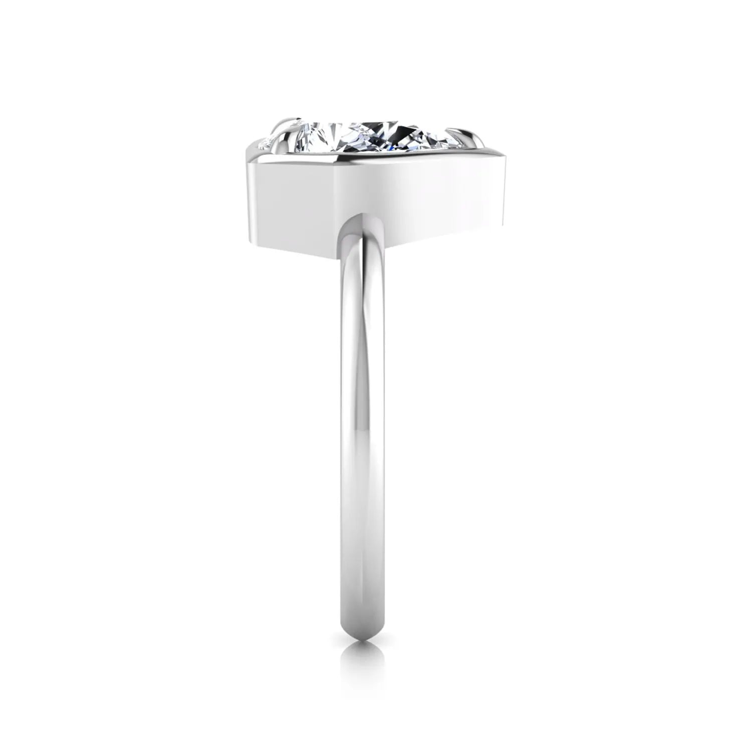 Pear cut lab grown diamond solitaire engagement ring featuring a 1.75 carat pear diamond in a modern partial bezel prong setting in white gold