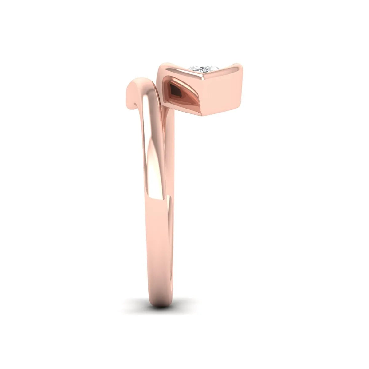 Pear cut lab grown diamond bypass engagement ring featuring a 1.00 carat IGI certified diamond in a modern partial bezel setting with a rose gold design.