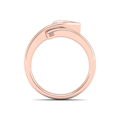 Pear cut lab grown diamond bypass engagement ring featuring a 1.00 carat IGI certified diamond in a modern partial bezel setting with a rose gold design.