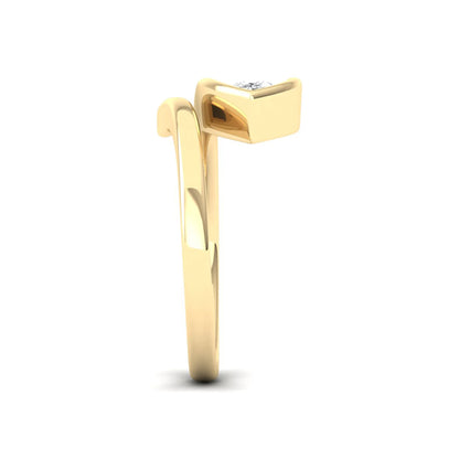 Pear cut lab grown diamond bypass engagement ring featuring a 1.00 carat IGI certified diamond in a modern partial bezel setting with a yellow gold design.
