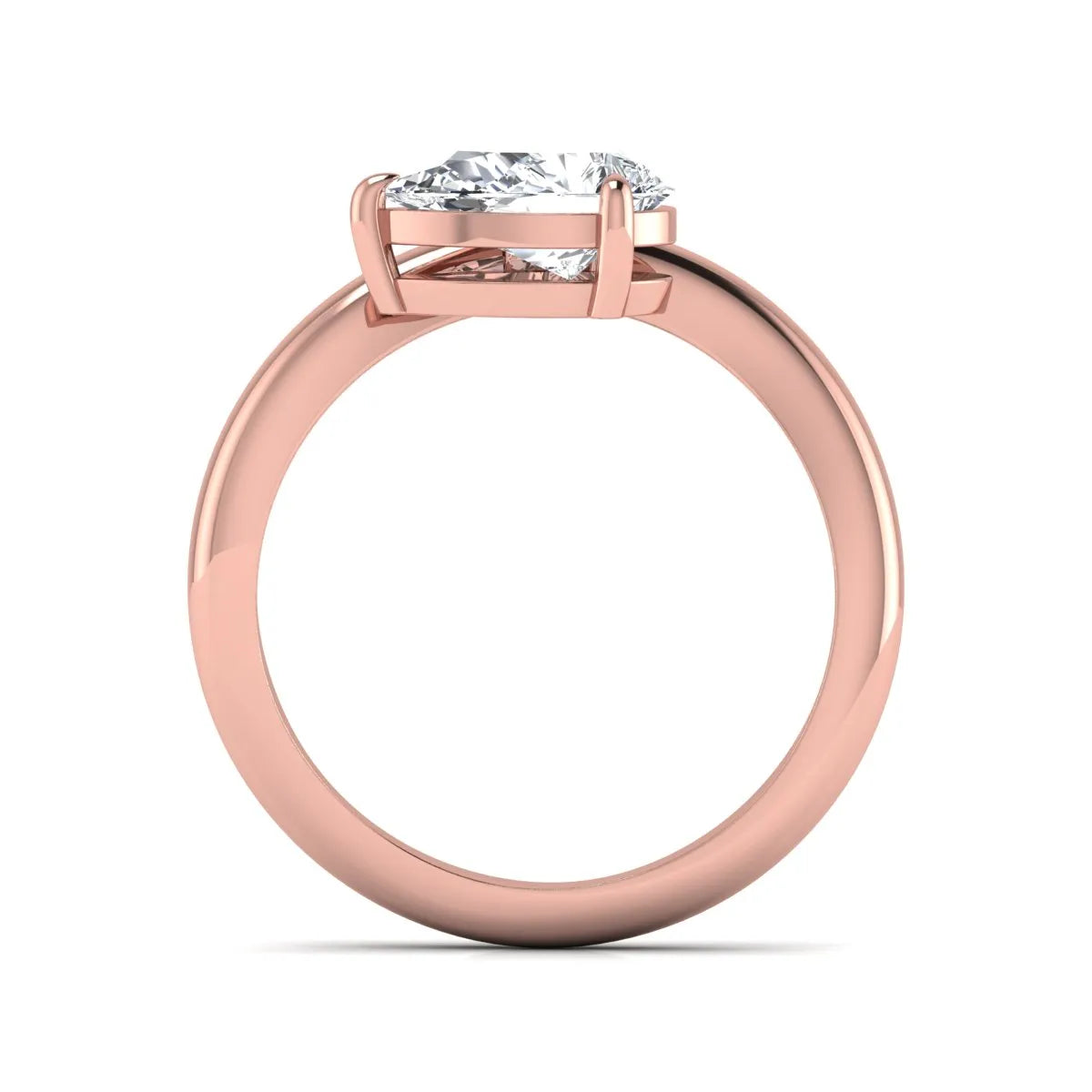 Pear cut lab grown diamond curved solitaire engagement ring with a four-prong setting in rose gold